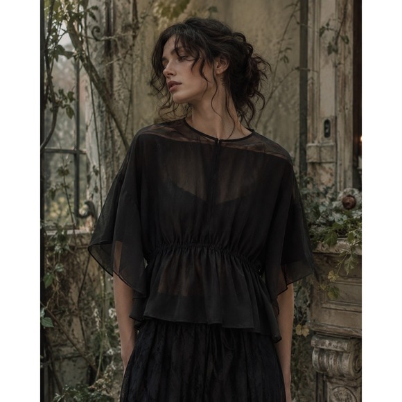 Tory Burch Tops - Tory Burch Blouse Top Black Margarete Sheer Kimono Whimsigoth Romantic Luxury 4